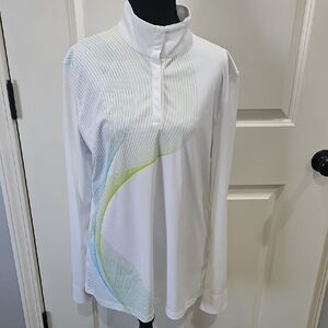 Callaway White and Blue Long Sleeve Top with Green Accents